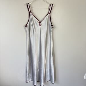 90s VTG JONES NEW YORK Gray Silver Satin Bias Cut Midi Slip dress Nightgown 2X